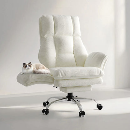 Fauteuil de bureau confortable blanc bouclé à accoudoirs rabattables