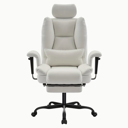 Fauteuil de bureau matelassé blanc avec repose-pieds et appuie-tête réglable