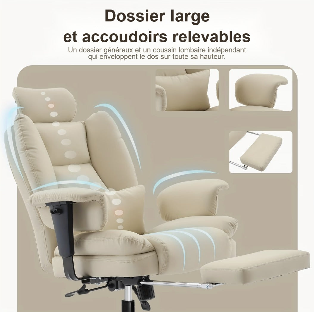 Dossier large et accoudoirs relevables du fauteuil de bureau