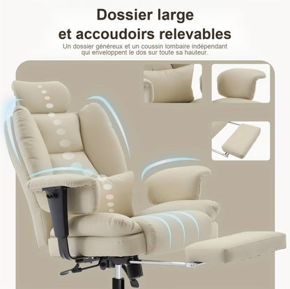 Dossier large et accoudoirs relevables du fauteuil de bureau