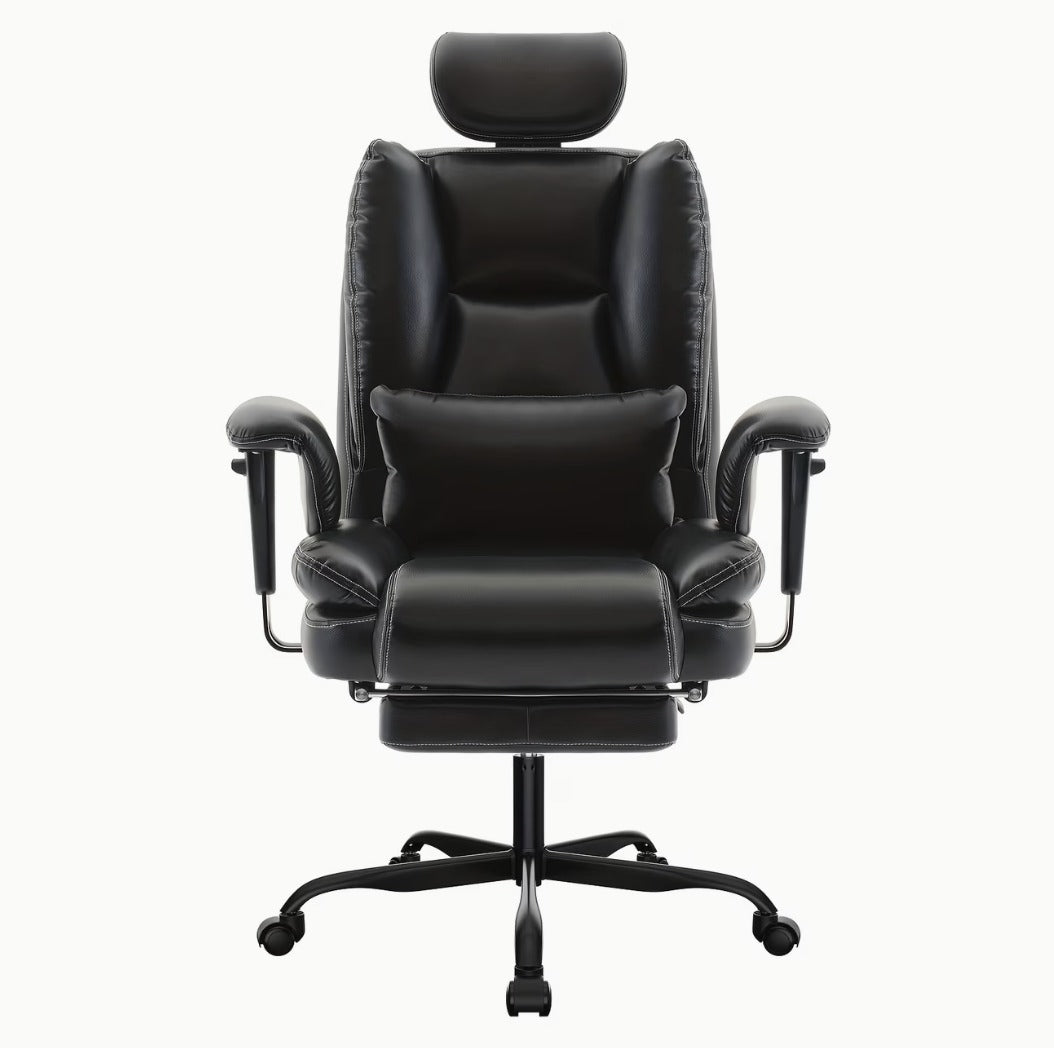 Fauteuil de bureau matelassé noir avec repose-pieds et appuie-tête réglable