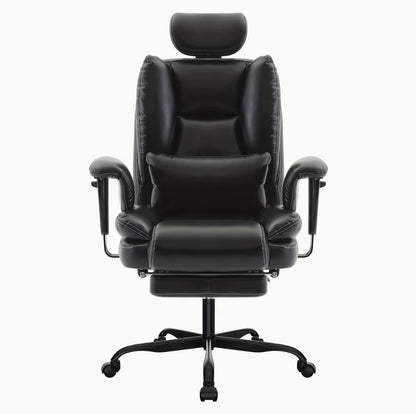 Fauteuil de bureau matelassé noir avec repose-pieds et appuie-tête réglable