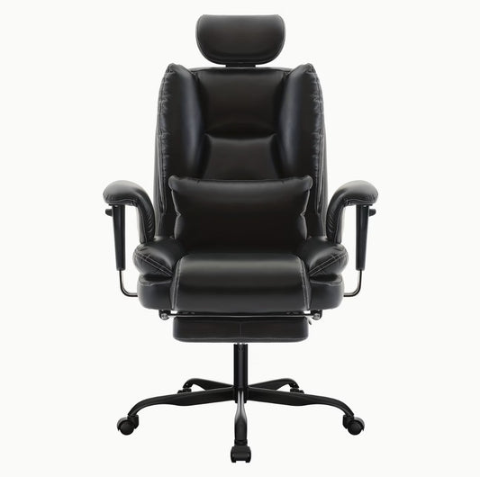 Fauteuil de bureau matelassé noir avec repose-pieds et appuie-tête réglable