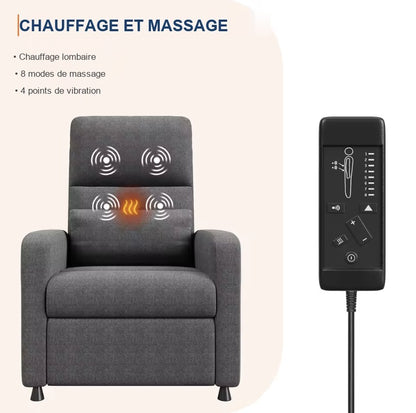 Chauffage lombaire, 8 modes et 4 points de massage du fauteuil
