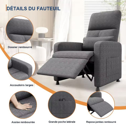 Dossier rembourré, accoudoirs larges et poche latérale du fauteuil relax massage électrique