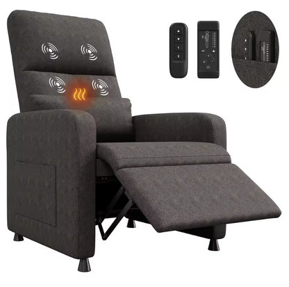 Fauteuil relax massage électrique chauffant gris foncé et ses deux télécommandes