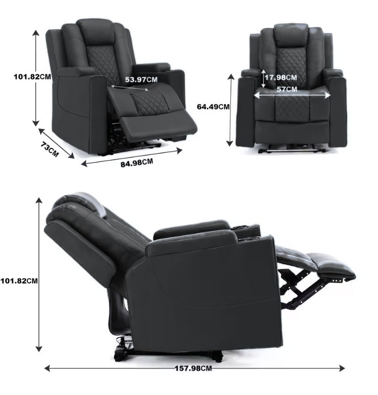 Dimensions du fauteuil relax électrique, 85 cm de large, 158 cm allongé