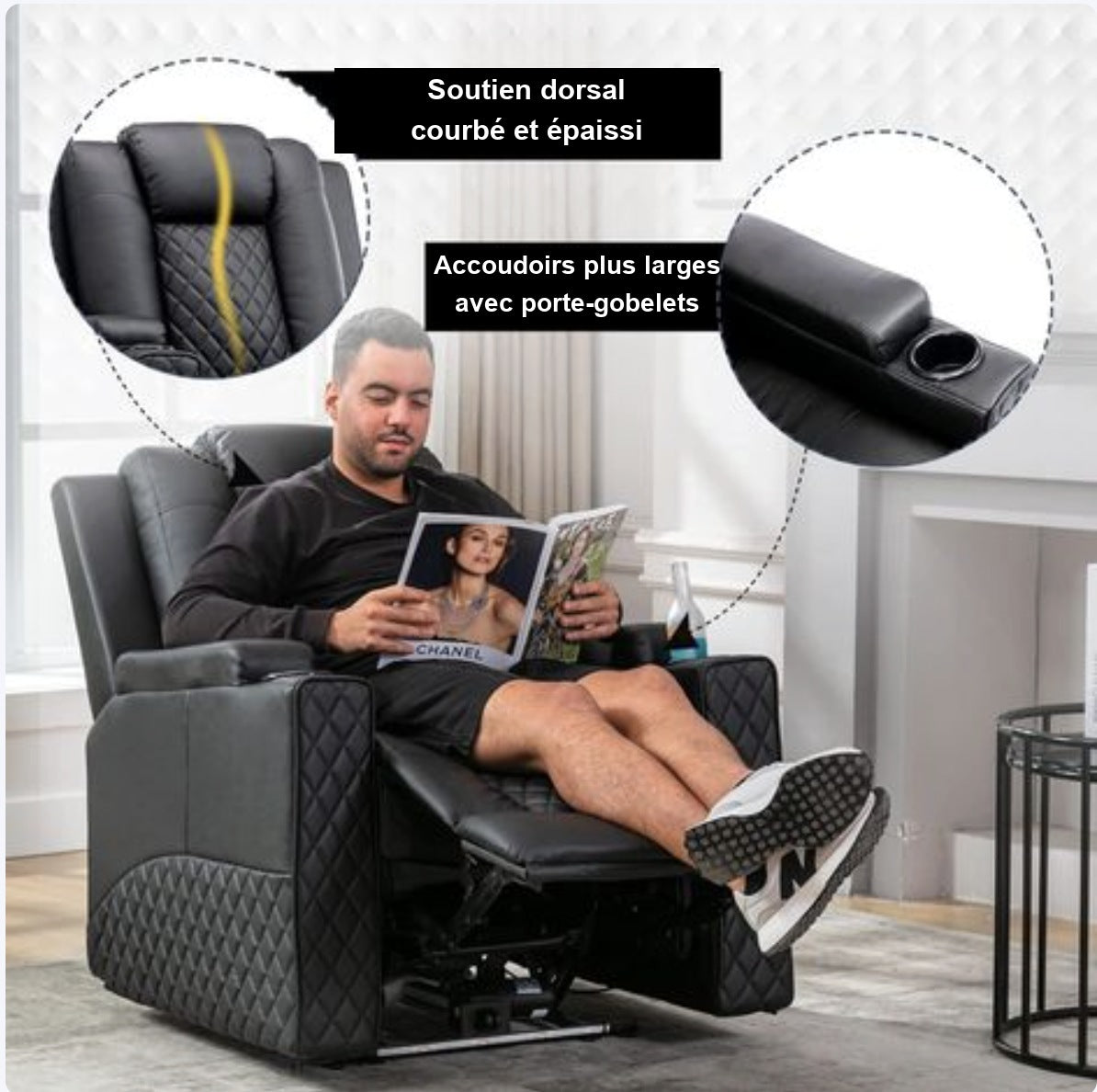 Un dossier épaissi et des accoudoirs larges