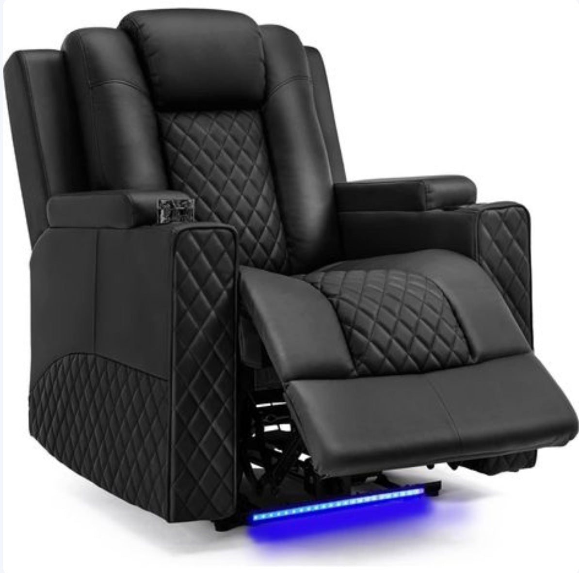 Fauteuil relax électrique inclinable noir en cuir matelassé