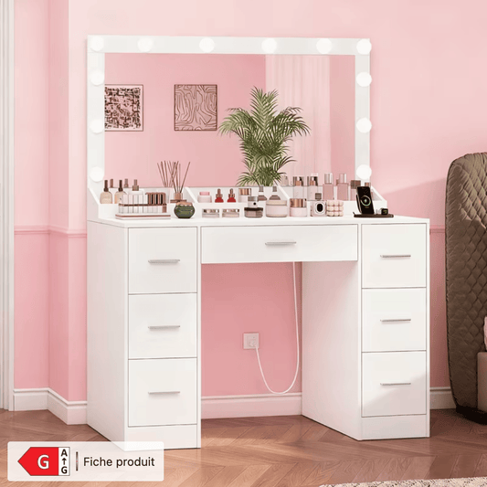 Coiffeuse XL blanche miroir Hollywood LED grand miroir 95 x 48 cm
