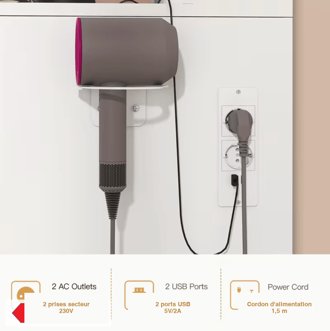 Coiffeuse avec 2 prises secteur 230V et 2 ports USB intégrés