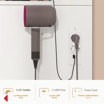 Coiffeuse avec 2 prises secteur 230V et 2 ports USB intégrés