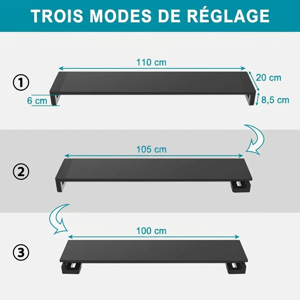 Rehausseur double écran 3 modes de réglage 100 105 110 cm