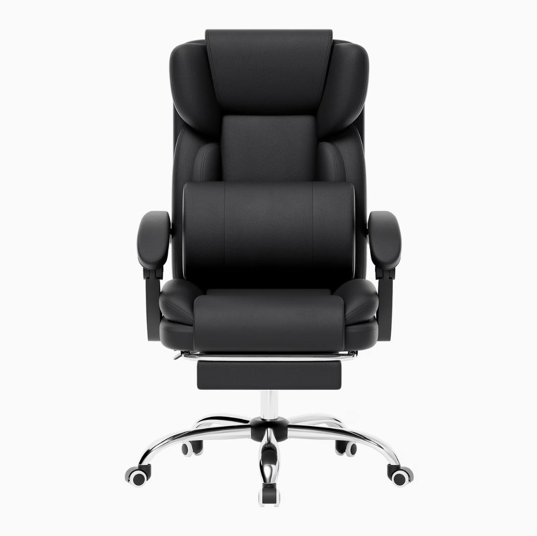 Siège de bureau ergonomique noir avec soutien lombaire et repose-pieds