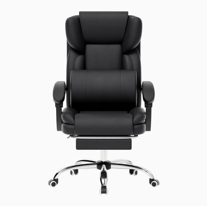 Siège de bureau ergonomique noir avec soutien lombaire et repose-pieds