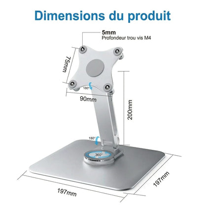 Support écran portable dimensions schéma technique aluminium