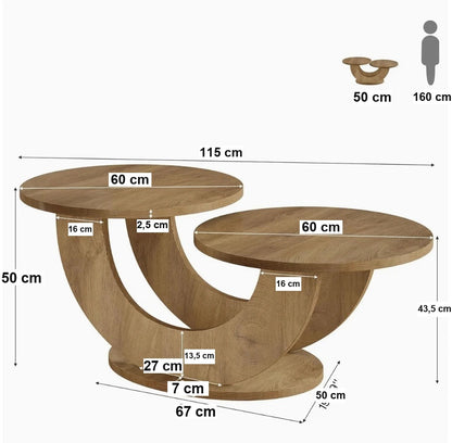 Dimensions de la table basse bois design à deux plateaux