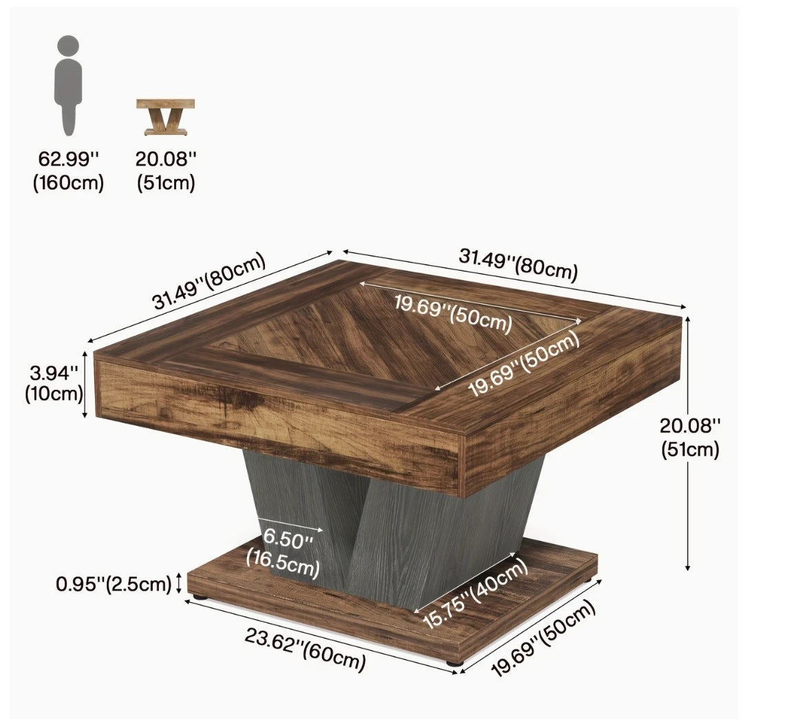 Dimensions de la table basse carrée 80 x 80 x 51 centimètres