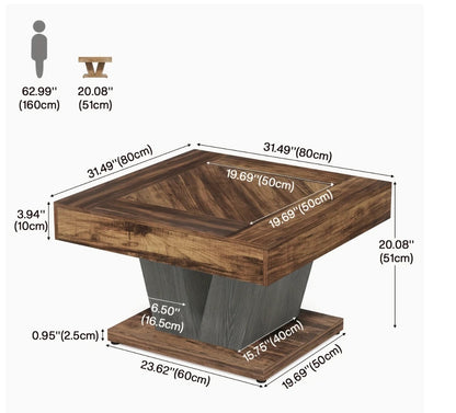 Dimensions de la table basse carrée 80 x 80 x 51 centimètres