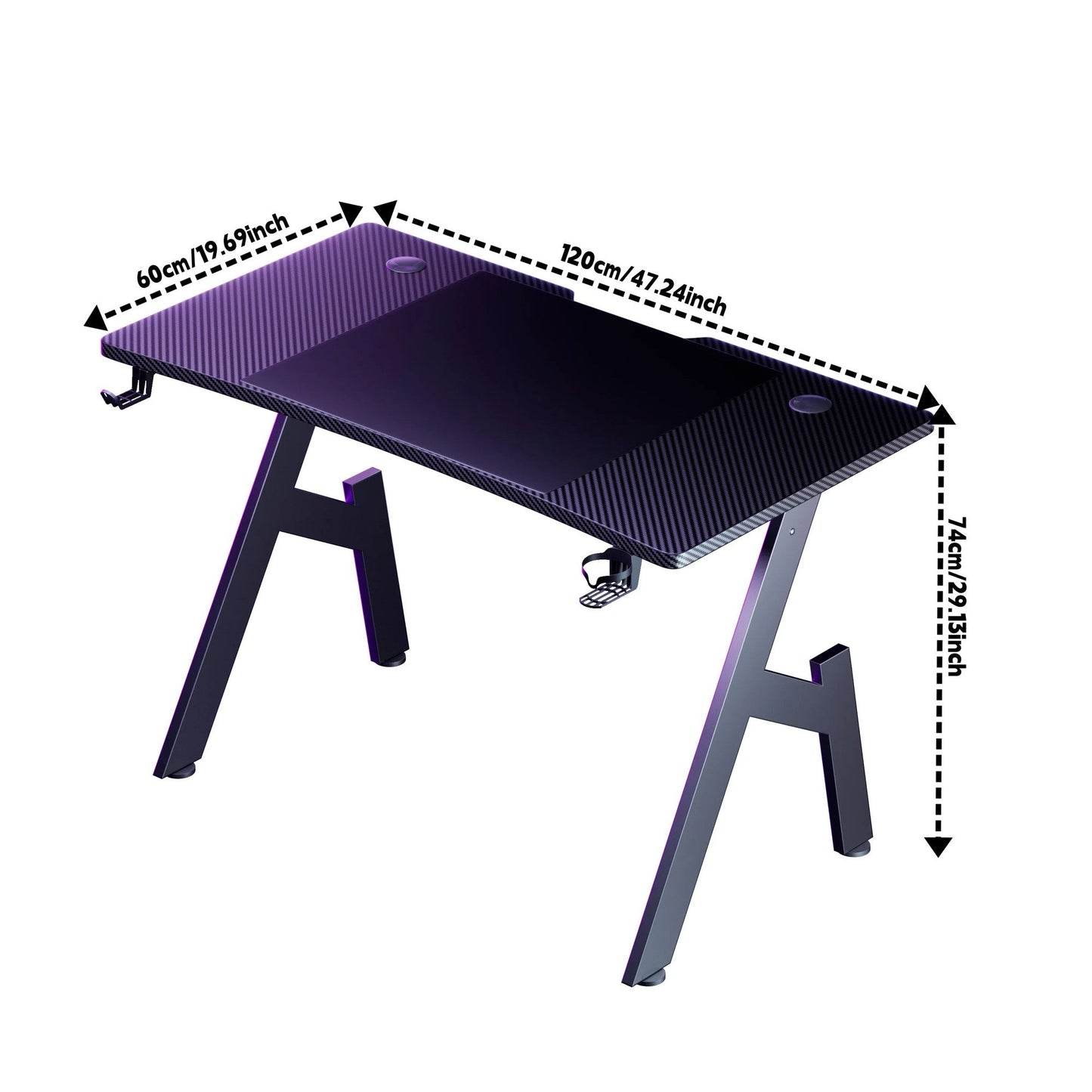 Dimensions du bureau gamer 120 x 60 x 74 centimètres
