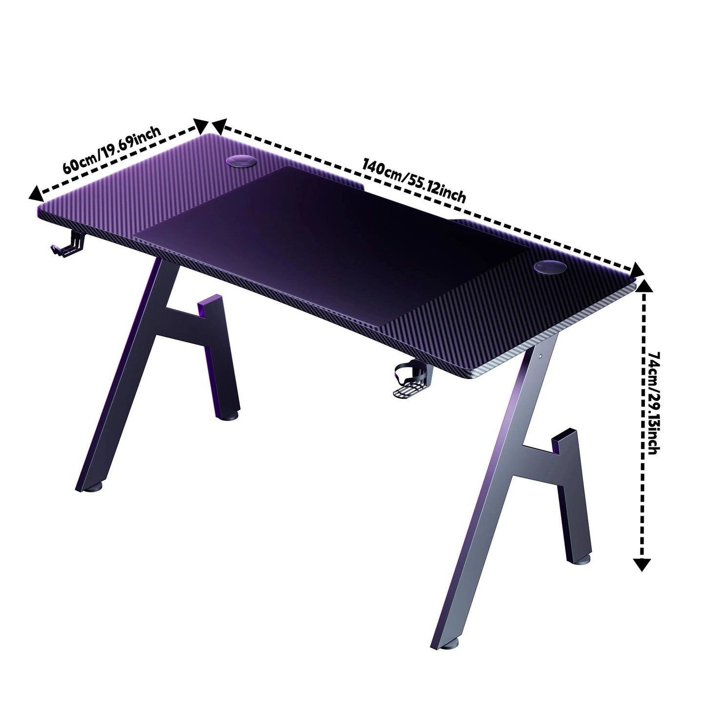 Dimensions du bureau gamer 140 x 60 x 74 centimètres